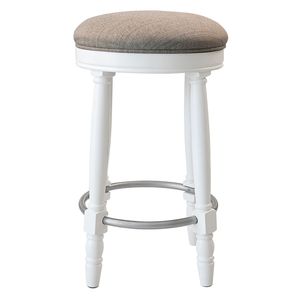 Set di 2 Sgabelli da Bar in Legno Bianco con Seduta Girevole a 360 Gradi e Cuscino Grigio per Banconi - Product Image 6