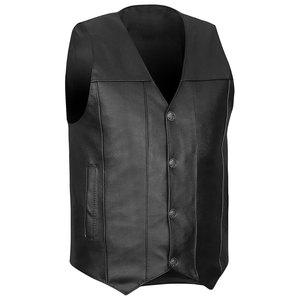 Gilets en cuir PU noir pour hommes, col en V, simple boutonnage, vêtements d'extérieur décontractés avec fermeture boutonnée, longueur normale, couleur unie - Product Image 1