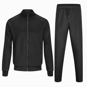 Unisex Black Tracksuit Full <b>Zip</b> Jacket Side <b>Pockets</b> Drawstring <b>Jogger</b> Pants Casual Athletic Wear Solid Color Polyester Plus Size - Product Image 1