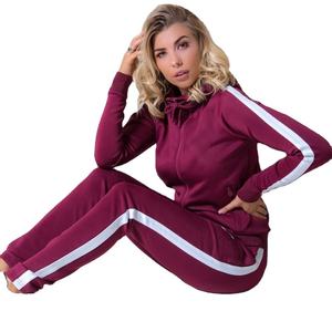 Women Purple Hooded <b>Tracksuit</b> Full Sleeve Solid Color Casual Jogger Set Side Pockets Elastic Waist - Product Image 2