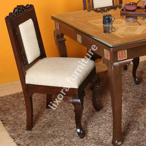 Luxury Handcrafted Solid Wood 4 Seater <b>Dining</b> <b>Table</b> Set Ornate Carving <b>Glass</b> Top Premium Finish - Product Image 3