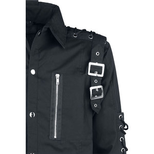 <b>Men's</b> Gothic Punk Shirt Long Sleeve Black Cotton Top with Buckle Straps Eyelet Lacing and Zipper Pockets Alternative Rock - Product Image 3