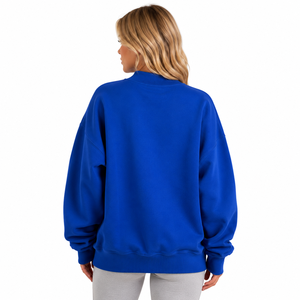 Royal Blue Custom Womens Oversized Mock Neck Sweatshirt Chenille Embroidered Fleece Loose Fit OEM ODM Greek Letter Sweatshirt - Product Image 4