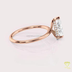 Bague de fiançailles solitaire en or blanc avec pierre de laboratoire taille poire, classique à trois griffes, bague de mariée minimaliste, bague de promesse de mariage - Product Image 3