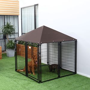 Recinto per Cani da Esterno Nero Intenso 1,5x1,5m con Tetto Resistente ai Raggi UV e all'Acqua, Grande Recinzione in Acciaio per Cani di Razze Giganti - Product Image 2