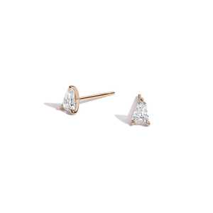 Custom 14K <b>Solid</b> Gold Baguette Cut Lab Grown Diamond Geometric Triangle 3 Prong Minimalist Stud <b>Earrings</b> Manufacturer Wholesale - Product Image 1