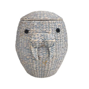 Handwoven Water Hyacinth Walrus <b>Basket</b> <b>with</b> <b>Lid</b> Woven Grey Sea Animal Toy Storage Organizer Bin Kids Playroom Hamper - Product Image 1