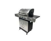 Barbecue à gaz sur chariot avec brûleur latéral, étagères et roues pour la cuisson en extérieur dans le jardin