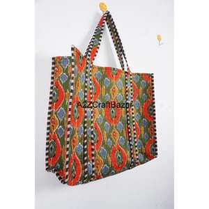 กระเป๋าโท้ทชายหาดลายทางผ้าฝ้ายควิลท์สไตล์โบโฮทำมือ ขนาดใหญ่ พร้อมหูหิ้วยาวสำหรับผู้หญิง ใช้สะพายไหล่สำหรับช้อปปิ้งในชีวิตประจำวันและงานแสดงสินค้า - Product Image 4