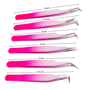 ชุดแหนบปลายไฟเบอร์สีชมพูขอบเงินสำหรับต่อขนตาแบบวอลลุ่มและต่อขนตา - Product Image 3