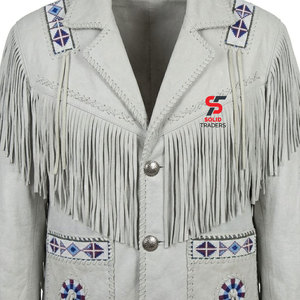 Veste en cuir suédé à franges style cowboy western Solid Trader, design vintage, style motard, vêtement d'extérieur durable pour hommes - Product Image 4