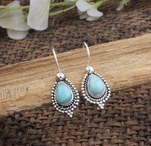 Pendientes de Larimar Natural, Plata de Ley 925, Joyería de Piedra Azul Caribeña, Venta al por Mayor, Pendientes de Piedras Preciosas Genuinas, Regalo para Mujer - Product Image 4