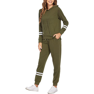 Ensemble de survêtement personnalisé vert olive pour femme, à capuche, manches longues, couleur unie, décontracté, avec pantalon à cordon de serrage, respirant - Product Image 5