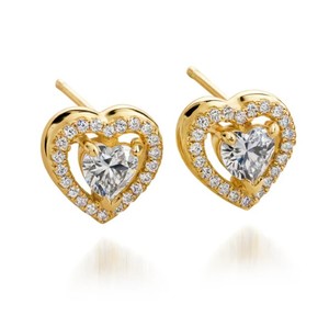 Pendientes de Botón de Moissanita con Forma de Corazón Halo, Plata de Ley 925, Chapados en Oro, Regalo Romántico de Lujo para San Valentín o Boda, Joyería para Mujer - Product Image 3