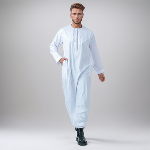 <b>Men's</b> Black <b>Thobe</b> Long Sleeve Floor-Length Cotton Traditional Kurta Modest Prayer Wear for Adults Middle East Style - Product Image 4