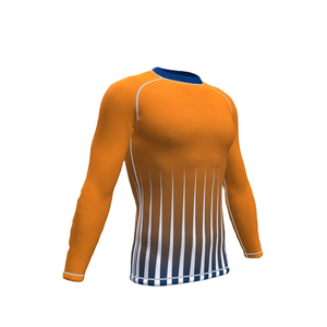 Unisex <b>Long</b> <b>Sleeve</b> Compression Rash Guard Blue Yellow White Color Blocked Quick Dry Spandex Polyester 140g Adult <b>Swim</b> MMA <b>Top</b> - Product Image 5
