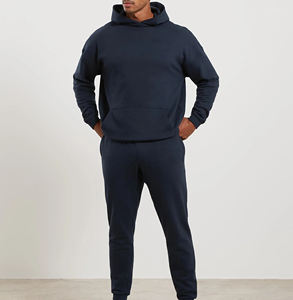 Ensemble de survêtement unisexe gris avec sweat à capuche et pantalon de jogging, vêtements de sport décontractés, couleur unie, manches longues, coton léger, automne, grande taille - Product Image 2