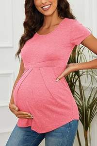 Hot Sale Women Pregnant Nursing <b>Tops</b> Breastfeeding T Shirt for Summer Round Neck Short Sleeved Maternity Breast Feeding T-Shirts - Product Image 3