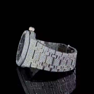 Moissanite Diamond <b>Studded</b> Glass Dial Watch with Quartz Movement Stainless Steel 10 Bar Water Resistant Luxury <b>for</b> <b>Men</b> and Women - Product Image 4