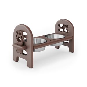 Prodotto di tipo alimentatore riciclato in legno poli e resistente in HDPE per animali domestici regolabile in marrone - Product Image 1