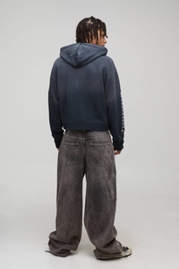 เสื้อฮู้ดซิปสีน้ำเงิน ผ้าฝ้าย 100% 350gsm ย้อมสีพื้น ผ้าฟลีซหนานุ่มสำหรับฤดูหนาว รับผลิตตามแบบ OEM โรงงานผลิตเอง - Product Image 2