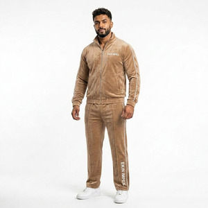 High Quality Unisex Sportswear Set Khaki Brown Hooded <b>Zip</b>-<b>Up</b> <b>Jacket</b> Pants Quick Dry Gym Running Tracksuit 2-Piece 100% Polyester - Product Image 1