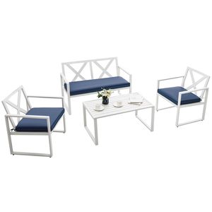 Set da Conversazione per Esterni in 4 Pezzi con Robusta Struttura in Acciaio - Product Image 1