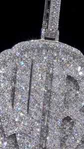 Custom 55CT Lab Grown Diamond <b>Pendant</b> Wholesale Two Letter <b>Initial</b> 925Silver 10KSolild Gold Heavy 120g Baguette Base Bling Charm - Product Image 4