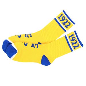 Chaussettes de sport unisexes Sigma Gamma Rho 1922 en coton, bleu roi et or, longueur mi-mollet, motif lettres grecques de la sororité, pour tenue décontractée et sportive - Product Image 2