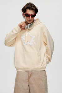 Sweat-shirt à capuche oversize pour homme, couleur crème, avec poche brodée étoile, en polaire décontracté pour l'automne - Product Image 6