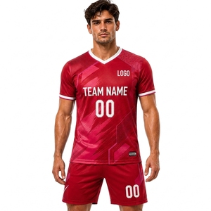 Custom Men's Soccer Jersey Set Dark Blue Pink Geometric Print Heat-Transfer Printed 100% Polyester Moisture Wicking <b>Athletic</b> Fit - Product Image 1