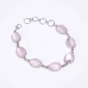 Rose Quartz <b>Silver</b> <b>Bracelet</b> Handmade Multi Stone <b>Charm</b> Jewelry Basic Gemstone <b>Bracelet</b> Gift For Her - Product Image 1