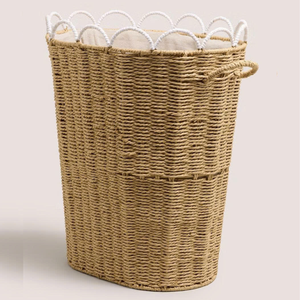 Cesta de lavandería con borde festoneado, hecha a mano, funcional, para almacenamiento organizado en el hogar, fabricada en Vietnam - Product Image 1