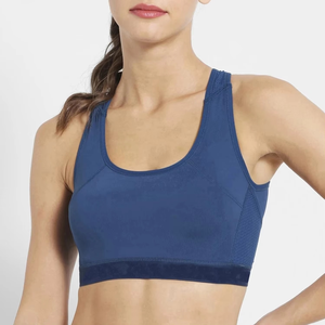 Women's Navy <b>Blue</b> Sports <b>Bra</b> Breathable Knitted Supportive Workout Fitness Top Solid Color Sporty Style - Product Image 1
