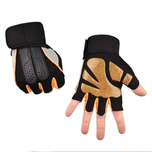 Gants de course rouges à demi-doigts avec sangle de poignet réglable et design antidérapant pour activités de plein air, gants en cuir unisexes - Product Image 2