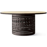 Table basse ronde moderne de luxe en fer et bois avec finition argentée décorative pour hôtel et salon