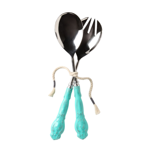 Elegante Juego de Servidores de Ensalada de Acero Inoxidable, Juego de 2 Cucharas y Tenedores Decorativos con Mango Azul para Uso en el Hogar, Cocina y Restaurante - Product Image 1
