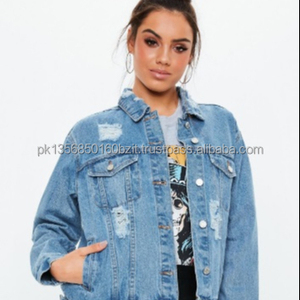 แจ็กเก็ตยีนส์ปรับแต่งได้สไตล์สุด2024ปุ่มปิดดีไซน์แบบความทุกข์ - Product Image 1