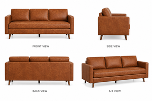 Midcentury Modern Genuine Leather Three Seat <b>Sofa</b> <b>With</b> Wooden Legs Tight Back Straight Arms Living Room Furniture Leather <b>Sofa</b> - Product Image 3