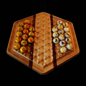 Jeu de société hexagonal en bois avec billes de verre colorées, stratégie moderne pour deux joueurs, design artisanal pour le plaisir - Product Image 2