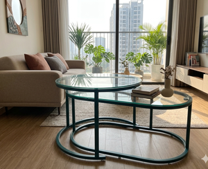 Lumetal Modern Movable Powder Coated Metal Glass Coffee <b>Table</b> for Home Living Room Furniture - Product Image 2