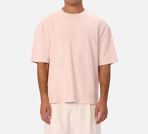Camiseta de Hombre Oversize de Algodón 100% con Logotipo Personalizado, Color Rosa Claro, Estilo Tejido Liso de la Mejor Calidad - Product Image 4