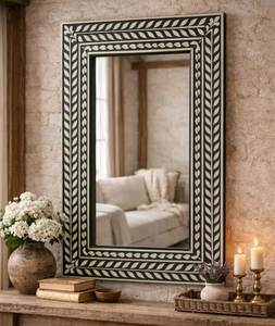 Luxury Handcrafted Geometric Bone Inlay Wall <b>Mirror</b> <b>Rectangular</b> Large Entryway <b>Mirror</b> Modern Artisan Vanity <b>Mirror</b> Frame - Product Image 2