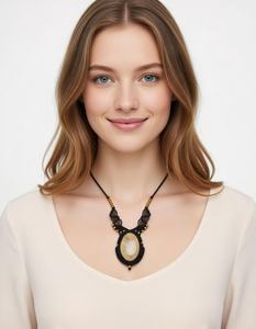 สร้อยคอทำมือจากโลหะผสมสังกะสี ประดับด้วยเชือกถักแบบมาคราเม่ ลายลูกบอลคลาสสิก พร้อมจี้ห้อยสไตล์โบโฮ เชือกสีดำ ขายส่ง - Product Image 4