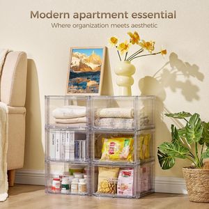 4 Pack 18QT Clear <b>Plastic</b> Storage <b>Drawers</b> & Carts <b>Stackable</b> Closet Organizers for Kitchen & Bathroom Easy Assembly Required - Product Image 4