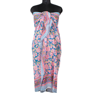 Customizable Factory Price Indian Hand Block Printed Eco-friendly Reversible <b>Sarong</b> Multicolor Cotton Long Floral Scarf <b>Bikini</b> - Product Image 1