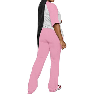 Women Matching Two Piece Outfit Short Sleeve Top <b>Elastic</b> Waist Pants Casual Lounge Set Custom Logo - Product Image 5