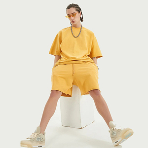 Ensemble T-shirt et short d'été pour homme, 100 % coton éponge, imprimé par transfert thermique, logo personnalisé sur le devant, style décontracté - Product Image 5