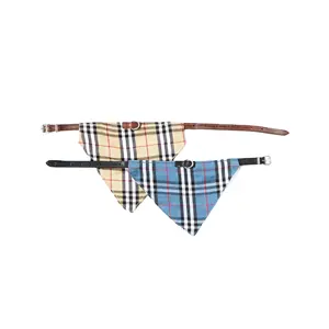 Personalized 100% Genuine Leather <b>Dog</b> <b>Collar</b> With Checkered Handkerchief Top Indian Supplier Wholesale Manufacturer - Product Image 1