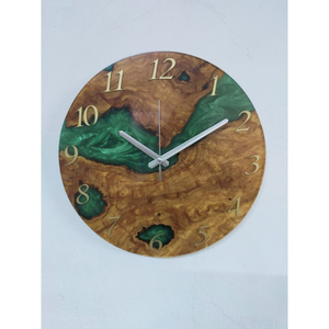 Horloge murale scandinave DIY rustique en bois d'olivier et résine époxy, style rivière, horloge personnalisée, horloge artistique en bois - Product Image 4